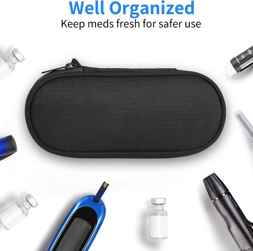 Insulin Pen Cooler - Travel Case with 2 Reusable TSA-Approved Ice Packs | Insulated Bag for Diabetic Supplies - Black