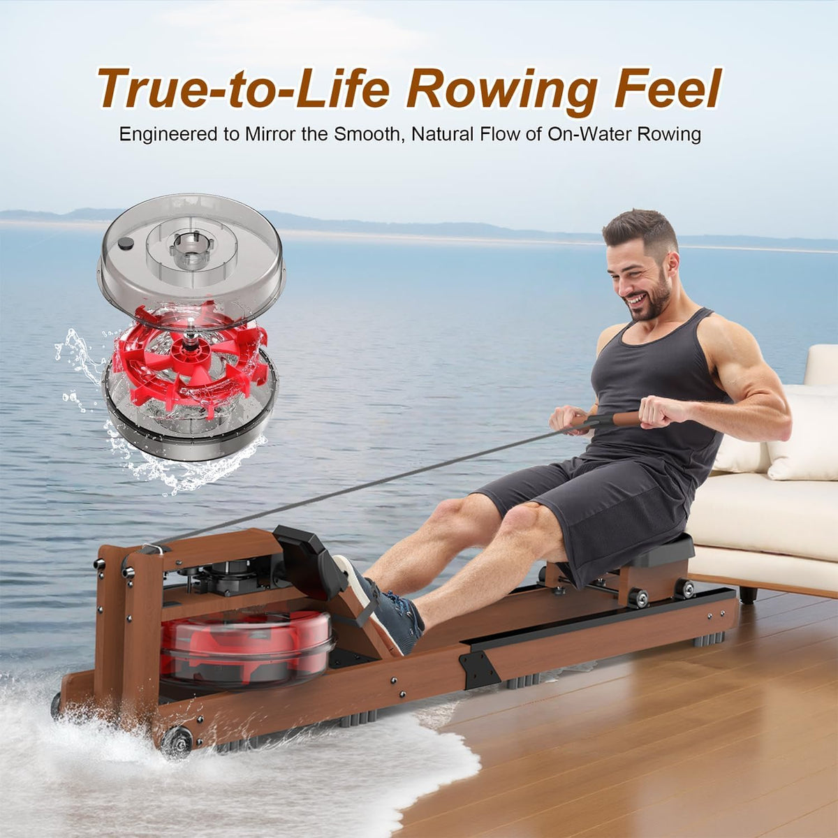 Skiennix Water Rowing Machine - 400LBS Weight Capacity, Bluetooth Monitor & Comfortable Seat