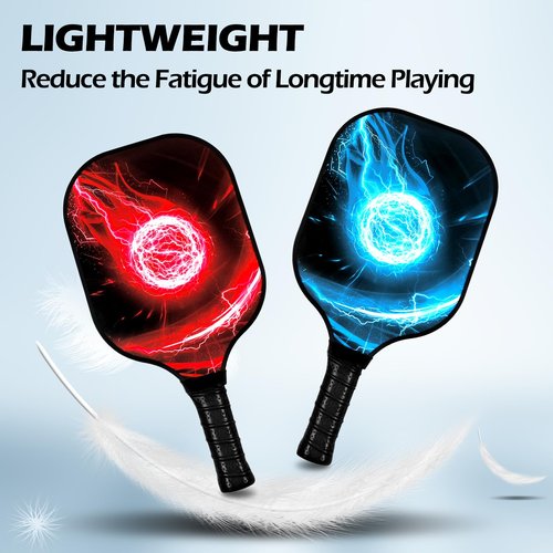 11 Pcs Pickleball Paddles Set Fiberglass Pickleball Set Carbon Fiber 2 Pickleball Paddle Lightweight Racket with 4 Outdoor 2 Indoor Pickleball Balls 2 Cooling Towels & Carry Bag Gift for Men Women