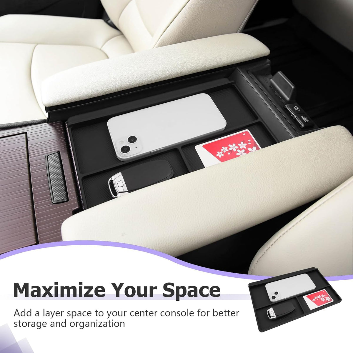 LUWU Center Console Organizer Tray Compatible with 2021 2022 2023 2024 2025 2026 Toyota Sienna Accessories Armrest Storage Pad Anti-Slip Armrest Lid for 2025 2026 Sienna Accessories(Not for Cool Box)