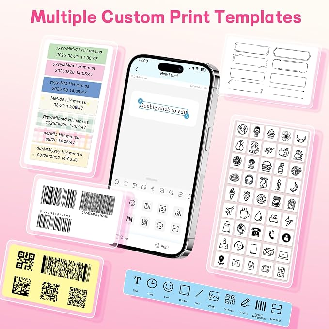 Label Maker Machine with Tape, Small Portable Bluetooth Label Printer, Handheld
