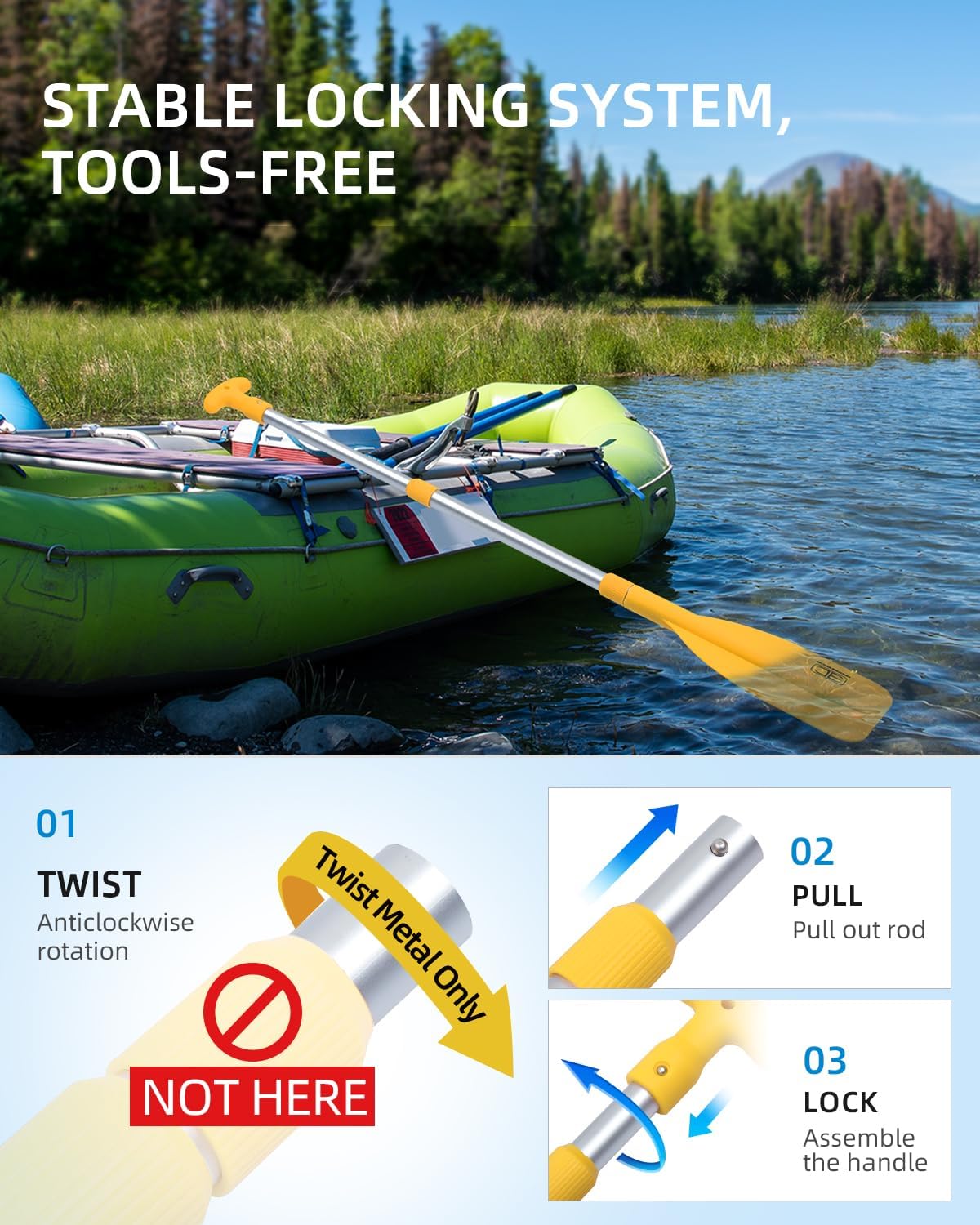 OCEANBROAD Telescoping Emergency Paddle | Adjustable 21''-42'' or 26''-54'' Aluminum Shaft for Kayaking & Boating