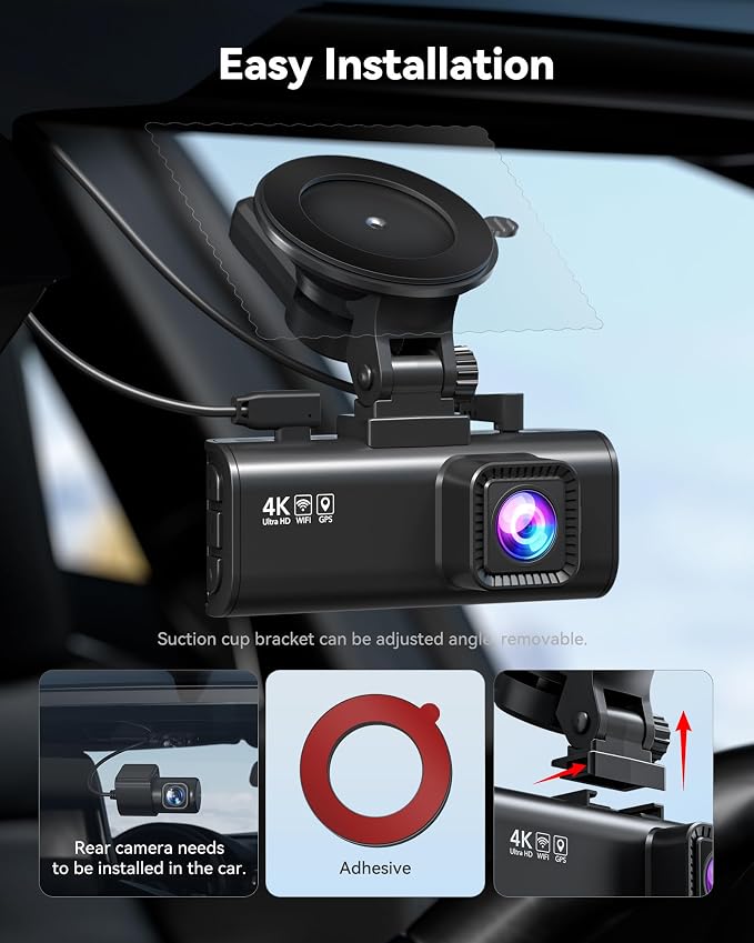 REDTIGER Dash Cam 4K Front and 1080P Rear, STARVIS 2 Sensor, 5.8GHz WiFi