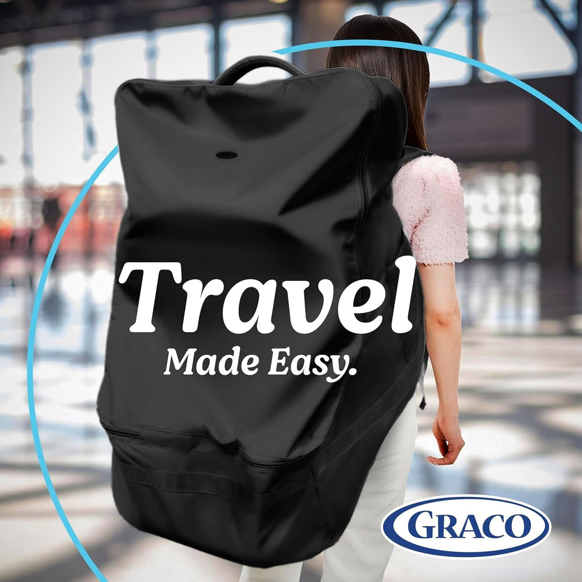 Graco Padded Car Seat Travel Bag & Infant Carrier Backpack, Black | Durable Large Back Pack, Double Padded Strap, Water Resistant Material, Airport Gate Check Bag