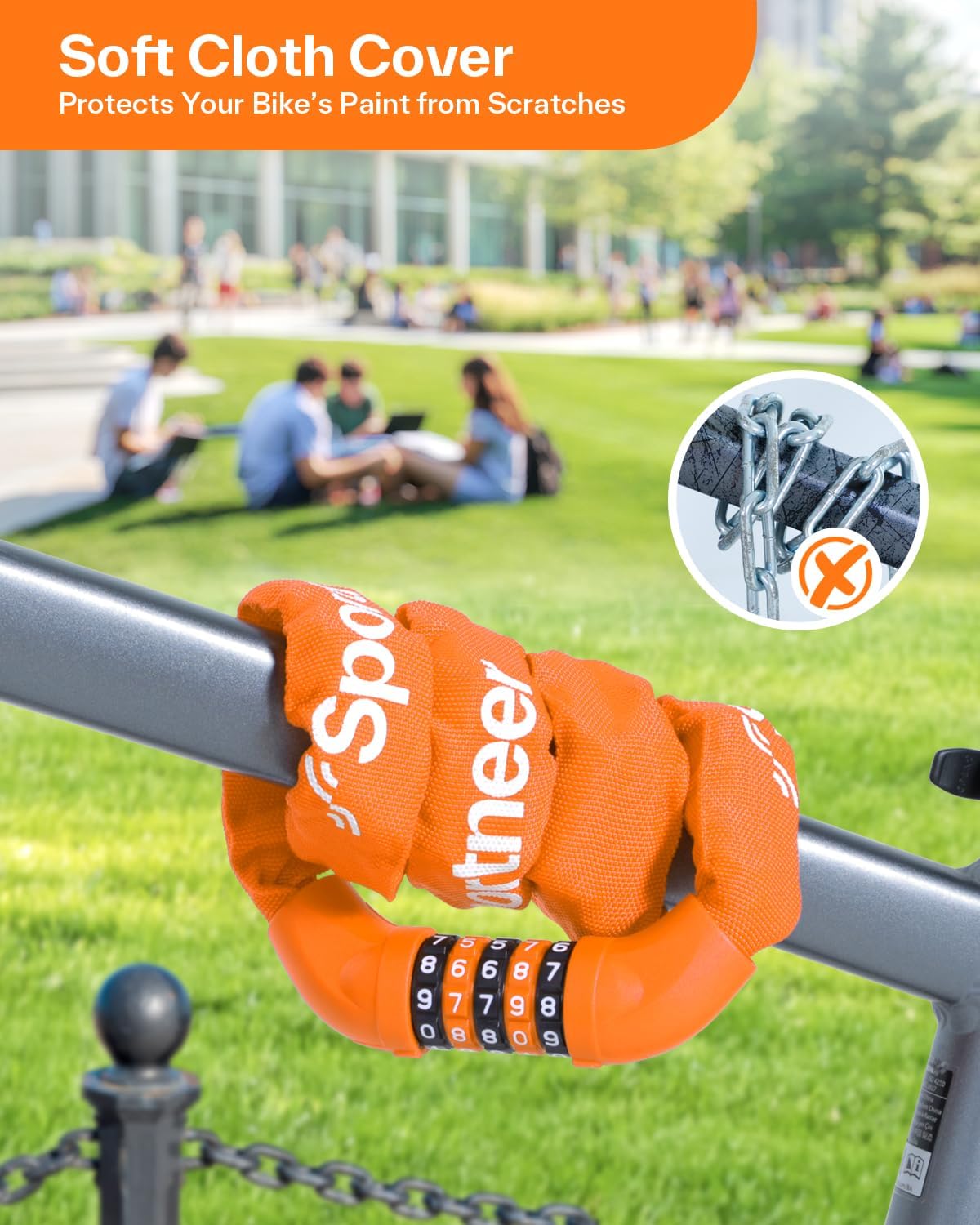 Sportneer Bike Lock - High Security 5 Digit Combination Anti-Theft Chain Lock | 3.2/3.6/4ft Heavy Duty for Bikes, Motorcycles, Scooters & Gates - 4/6mm Thick, Easy to Use