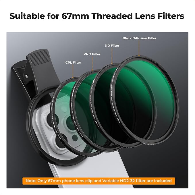 K&F CONCEPT 67mm Clip-on ND2-32 Phone Camera Lens Filter Kit