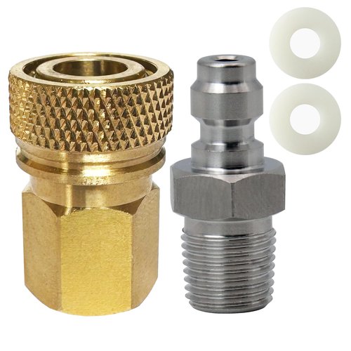 HMKUGO 1/8 BSPP Female Connector and 8mm Male Plug Fill Nipple Quick-Disconnect Set, Copper - Stainless Steel - Remote Line Male & Female Set for PCP Foster Paintball Airsoft Air Gun Tool
