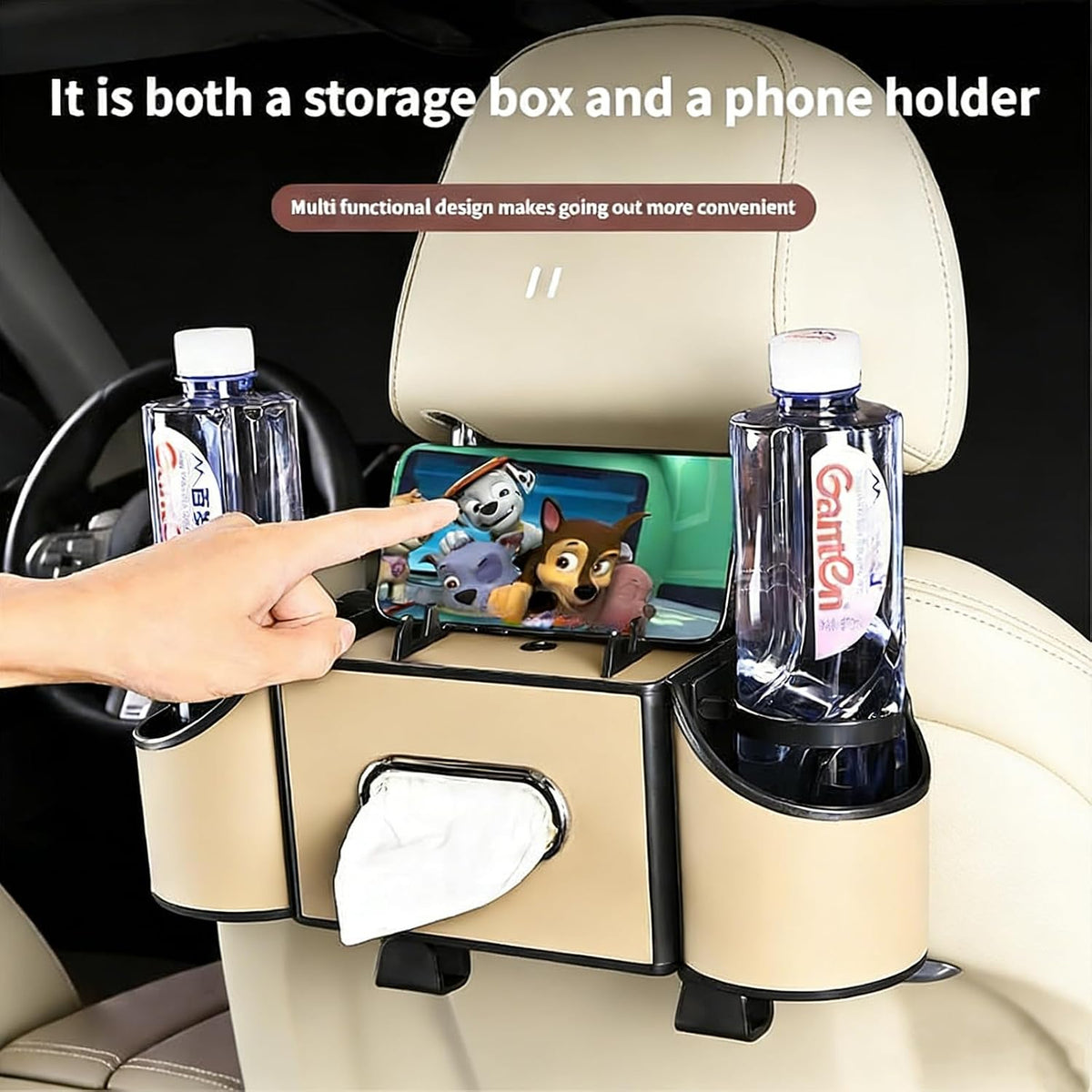 4-in-1 car organizer back seat, Multi-Pocket backseat car cup holder, Universal back seat cup holders for cars, car organization, for Travel & Daily Use (METER)