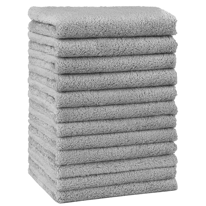 HOMEXCEL Baby Washcloths 12 Pack-Microfiber Coral Fleece Baby Bath Face Towel 7 x 9 Inch Extra Absorbent Soft Burp Cloth and Wash Cloths for Newborn-Infants and Toddlers-Gentle On Sensitive Skin,Grey