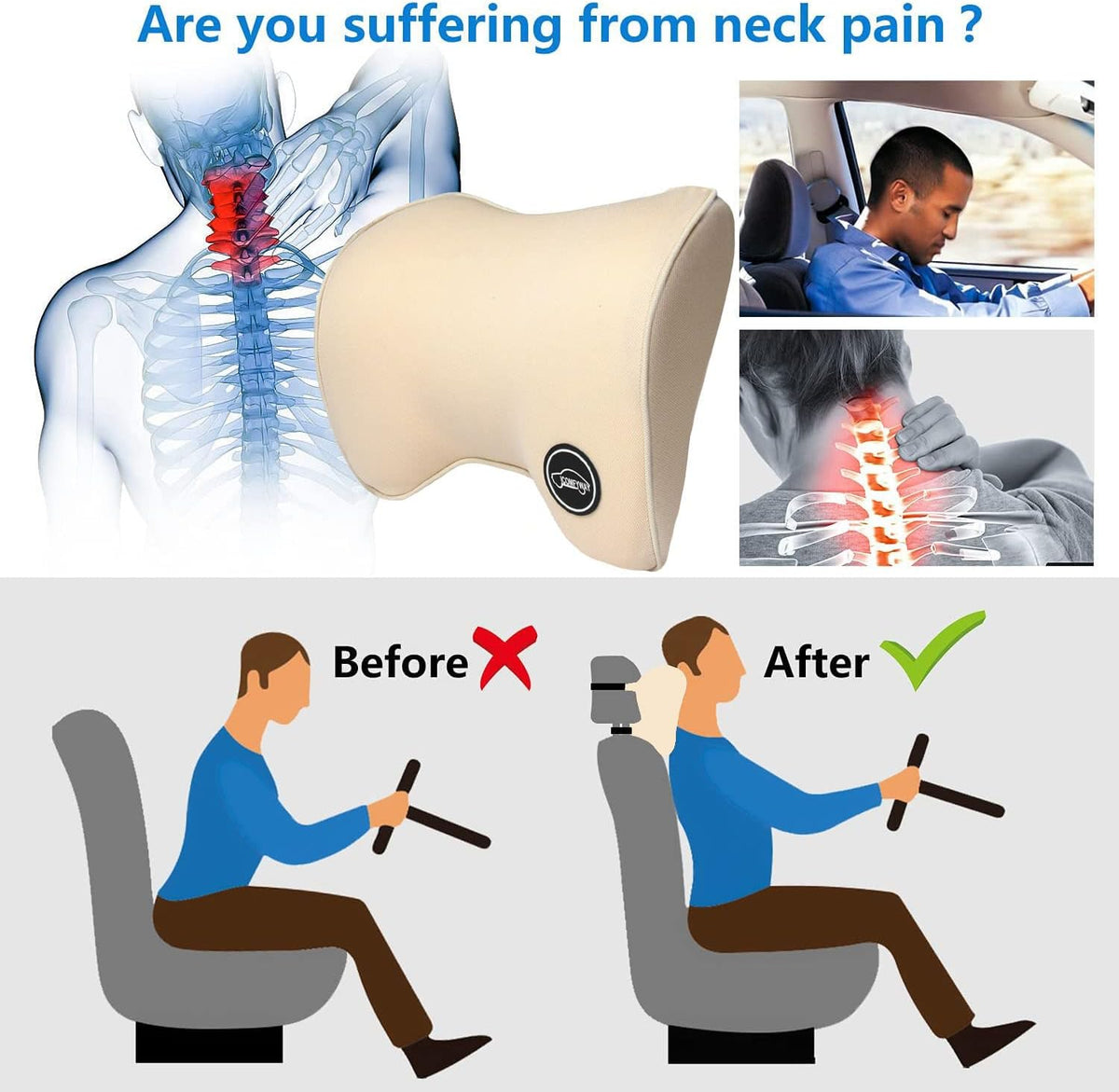 Car Neck Pillow For Car Driving, Car Seat Headrest Pillow, Car Neck Support And Rest For Car Pillow, Travel Car Seat Neck Pillow For Neck Pain Relief & Cervical Support, Neck Car Pillow For Sleeping
