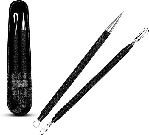 EFAH Care Stainless Steel Pimple Extractor Set - Surgical Acne Treatment Tools for Face & Nose (Black)