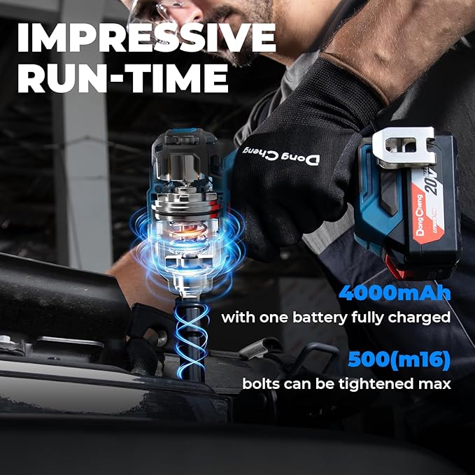 Dong Cheng 20V Brushless Impact Wrench, Max Torque 360 ft-lbs (488N.m), 1/2 inch with 3 Mode Speed, 2400 RPM Cordless Impact Gun, Includes 4.0Ah Battery, Charger, 4 Impact Sockets and Kit Bag