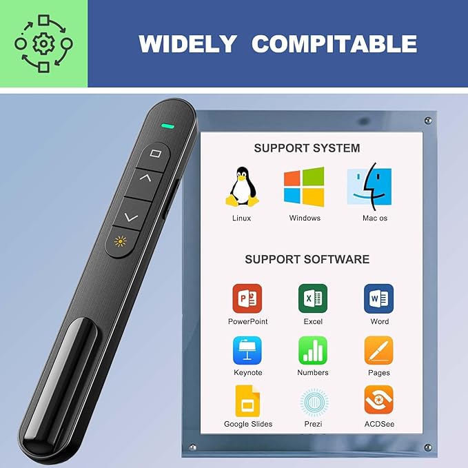 QUI Presentation Clicker with Volume Control, 2.4GHz USB Wireless Presenter