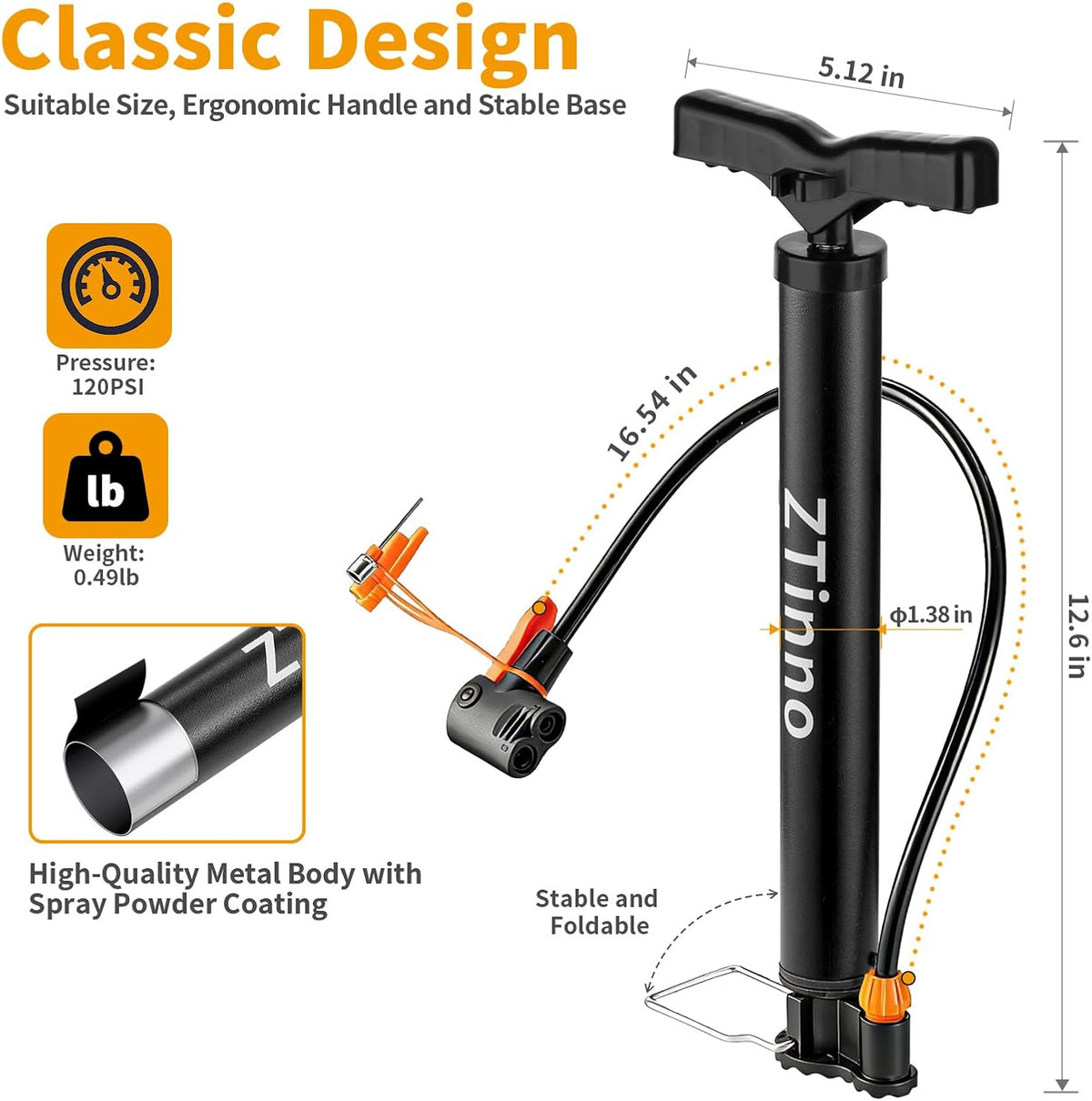 Skiennix Portable Floor Bike Pump - Dual Presta & Schrader Valves | Ideal for Tires & Balls