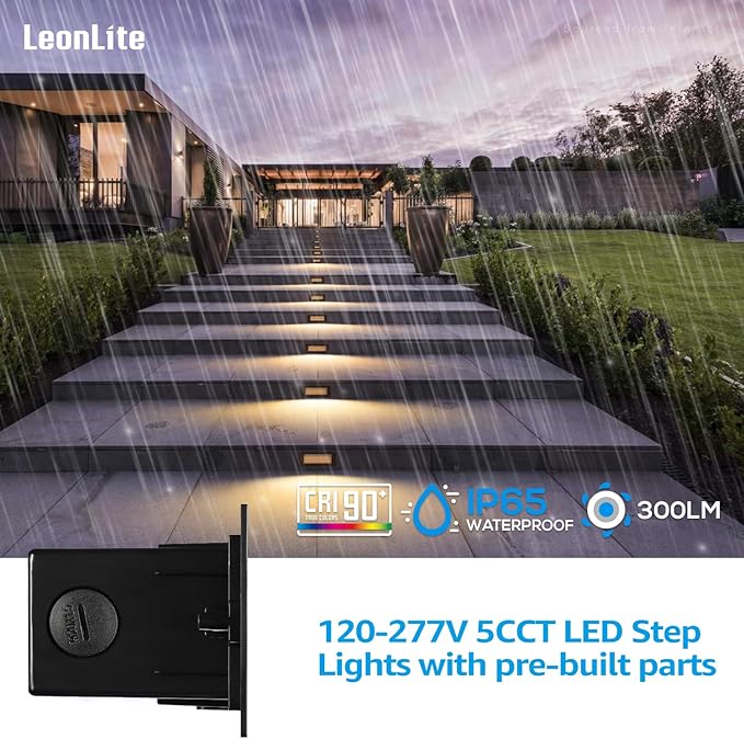 LEONLITE Update 5CCT LED Step Lights 120V-277V, Dimmable 4.5W 300LM Anti-Glare LED Deck Steps Stair Lights Outdoor, 1800K2700K3000K4000K5000K, CRI 90 & ETL, IP65 Waterproof, Oil Rubbed Bronze