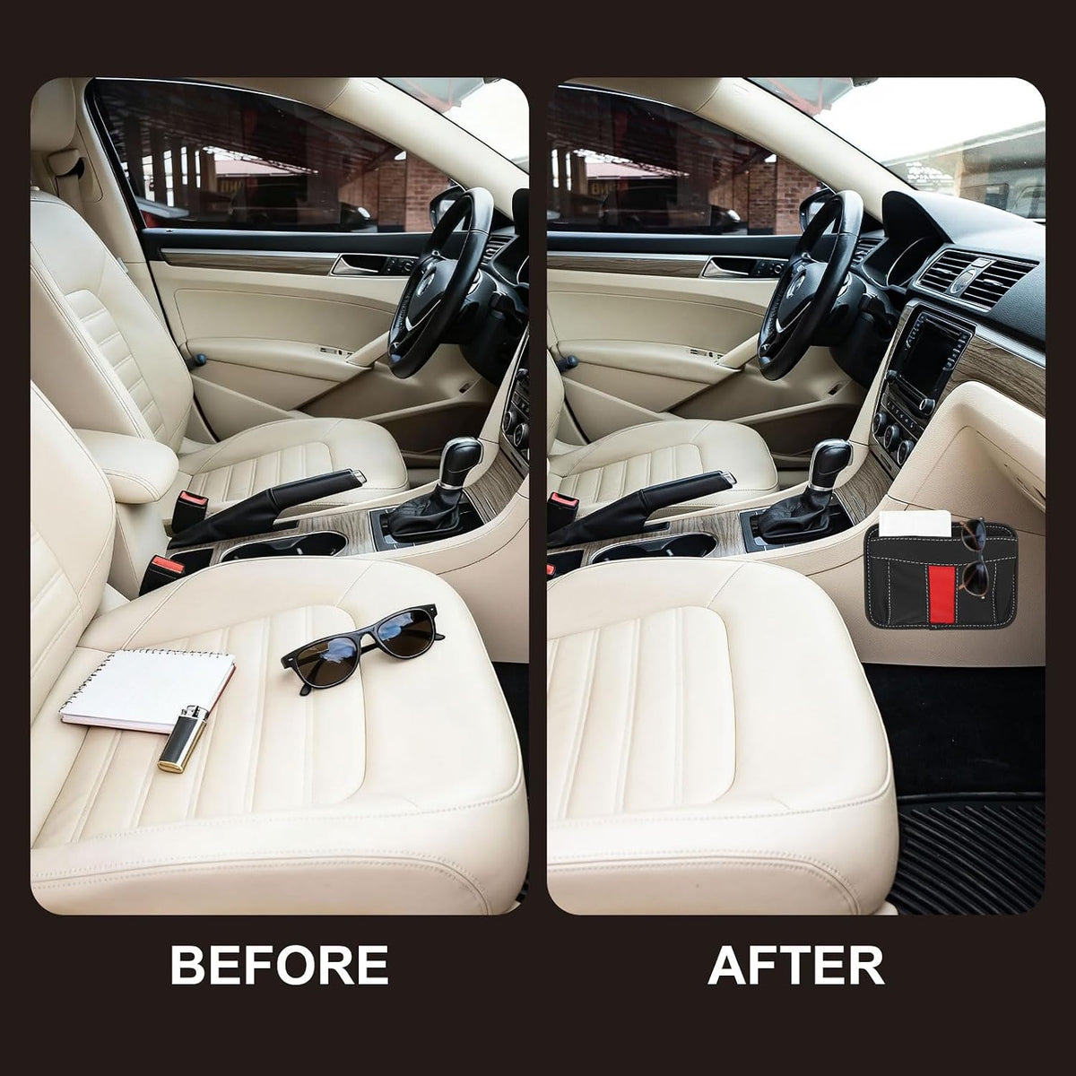HARFINGTON 2pcs Car Seat Side Pocket Organizer PU Leather Auto Door Console Storage Bag Car Seat Gap Filler Multifunctional Car Pocket Pouch for Keys Coins Phone Sunglasses, Black