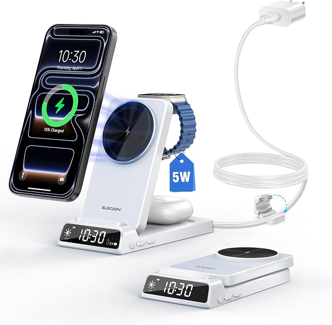 3 in 1 Charging Station for Apple, ELECDOV Magnetic Charger for iPhone