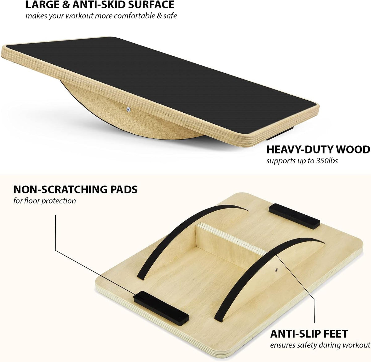 Yes4All 350LBS Professional Wooden Balance Board - Anti-Slip Wobble Board for Leg Workouts | Ideal for Standing Desks