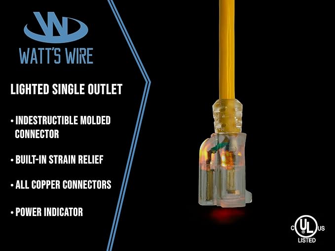 2 Pack - 1 ft Short Outdoor Extension Cord Waterproof - 12 Gauge Heavy Duty Extension Cord 1 ft - Lighted Outdoor Extension Cords - Watts Wire - Two Pack of 1' Grounded