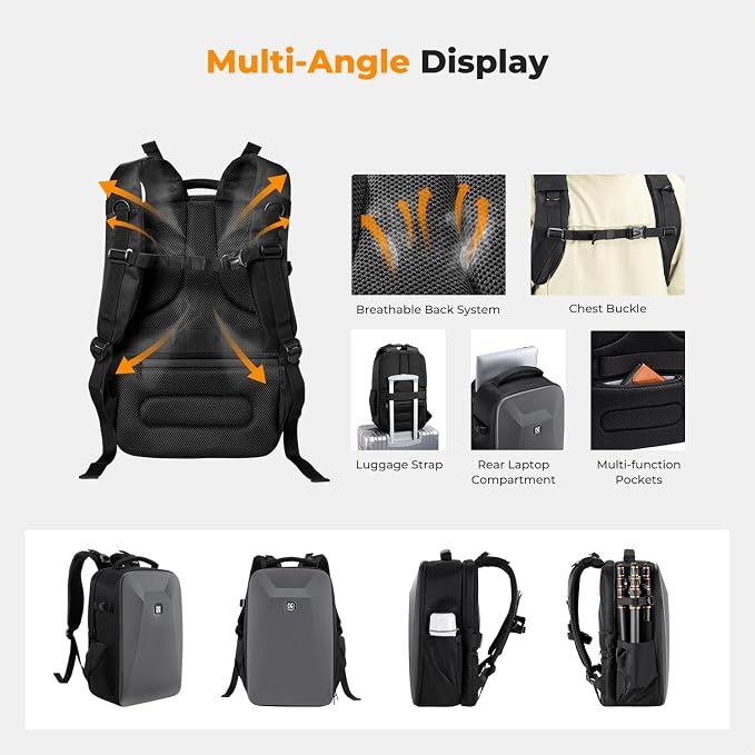 K&F CONCEPT Camera Backpack, Hardshell Photography DSLR Camera Bag