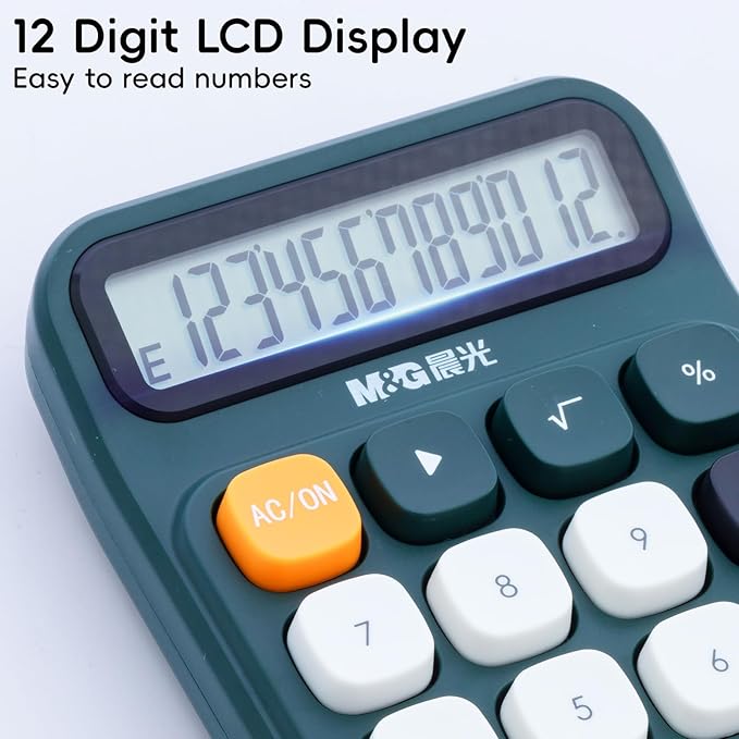 M&G Mechanical Switch Calculator, 12 Digits, Large LCD Display and Big Buttons