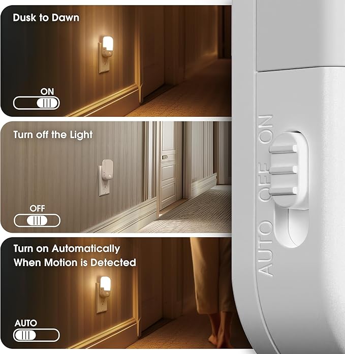Briignite Motion Sensor Night Light, Plug in, Dusk to Dawn, Adjustable Brightness Led Night Lights Soft White, 1W, Bedroom, Kids Room, Bathroom, Stair