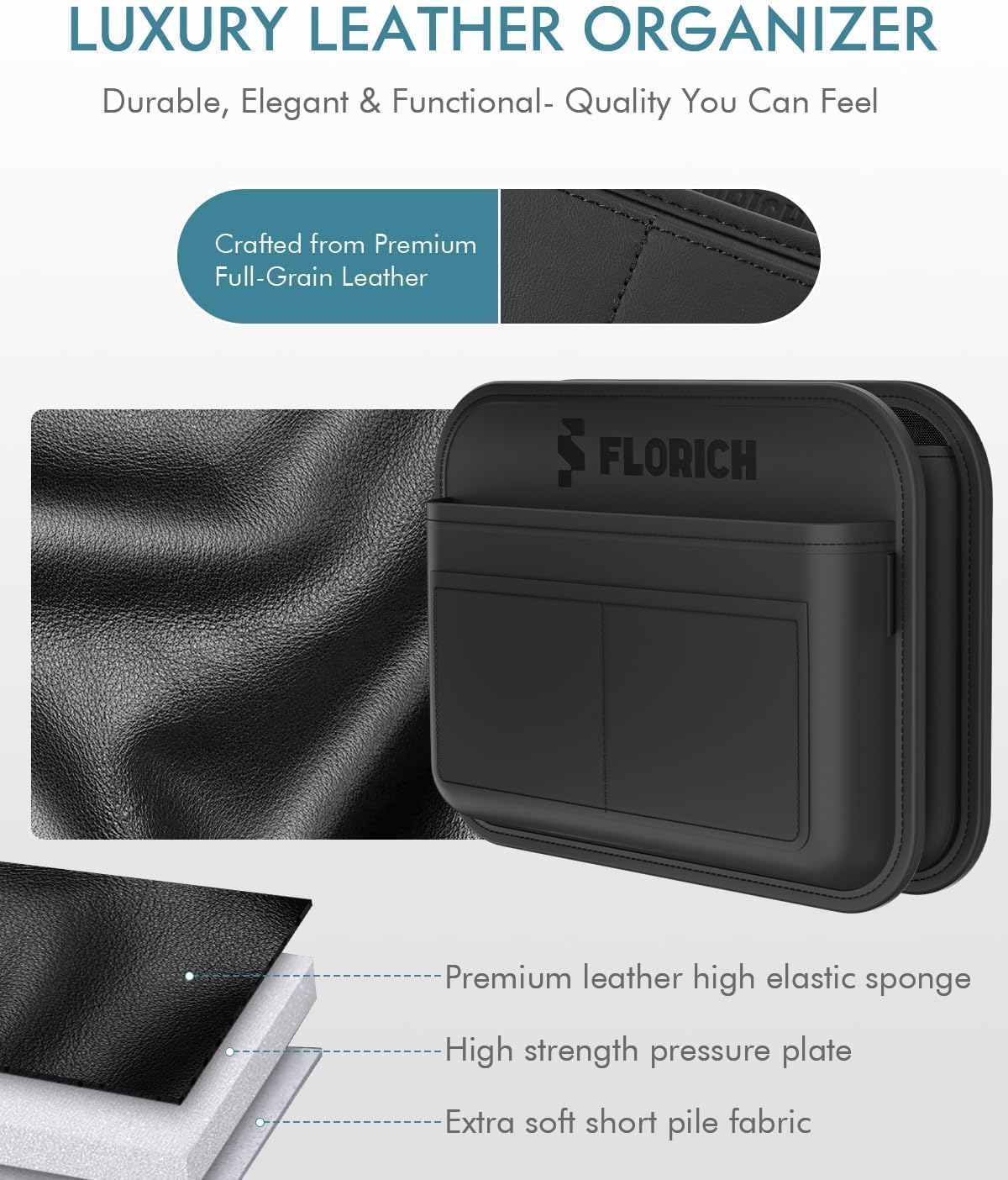FLORICH Upgrade Car Door Organizer, Small Leather Foldable Hanging Organizer and Trash Can 2-in-1, Multi-Function Mini Storage Box Garbage Can for Car Back Seats and Side Door-1Pack