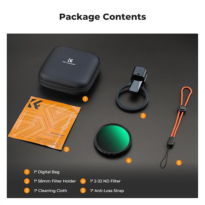 K&F CONCEPT 58mm Press-on ND2-32 Phone Lens Filter Kit, 16/15/14/13/12 Pro/Pro