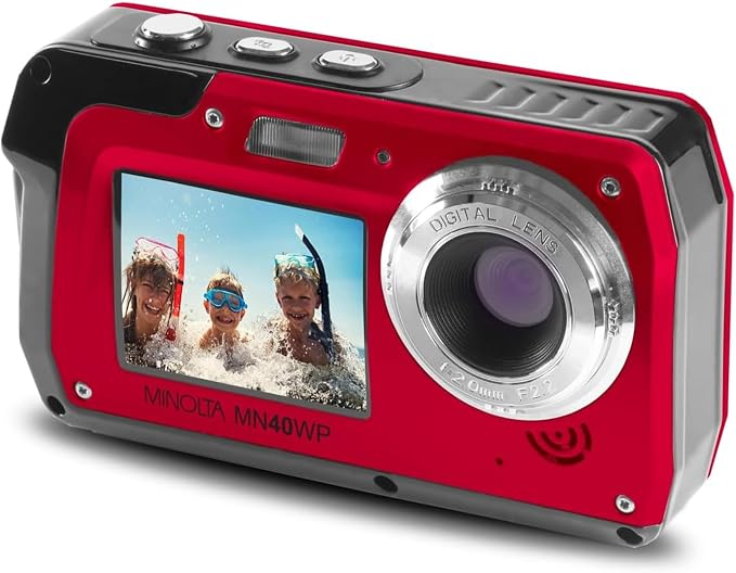 Minolta MN40WP 48MP Waterproof Digital Camera – Dual LCD Screens, 2.7K QHD Video