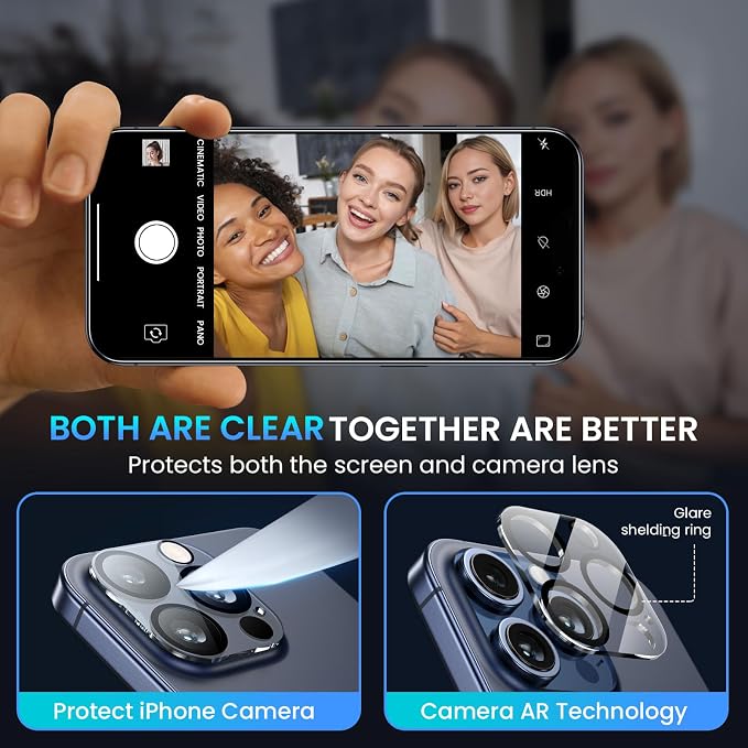 Fotbor [3+3 Pack for iPhone 15 Pro Max Screen Protector