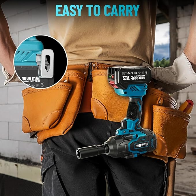 Seesii 1000N.m (738ft-lbs) Cordless Impact Wrench High Torque,1/2" Brushless Impact Gun w/Two 4.0Ah Battery,Fast Charger, 5 Sockets & Storage Case, Electric Impact Wrench for Car Truck,WH760