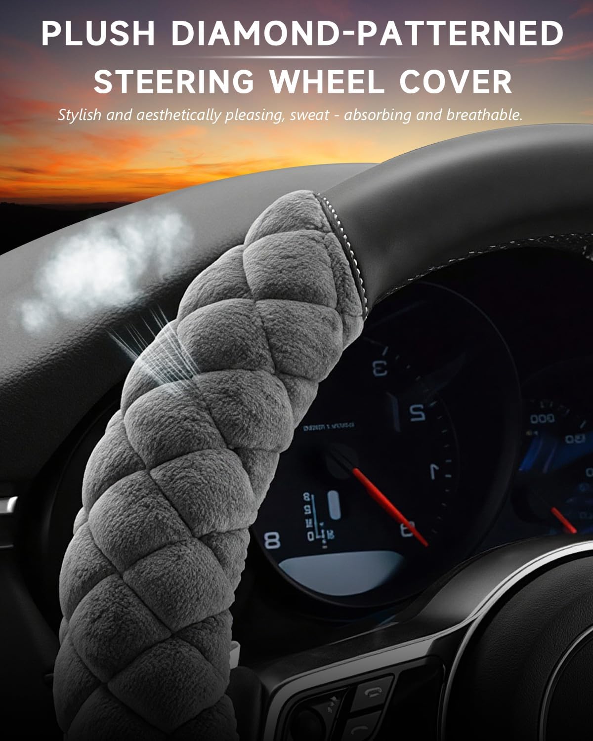 Cxtiy Fluffy Steering Wheel Cover Women Men Plush Steering Wheel Warmer for Winter Soft Fuzzy Luxury Car Accessories (A-Gray)