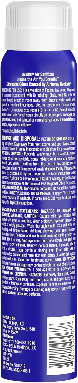 Ozium 3.5 Oz. Air Sanitizer & Odor Eliminator for Homes, Cars, Offices and More, Original Scent,(Pack of 2), clear
