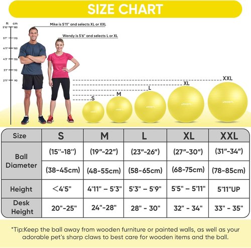 APEXUP Yoga Ball - Anti-Slip Heavy Duty Exercise Ball for Fitness & Core Workout | 5 Sizes Available
