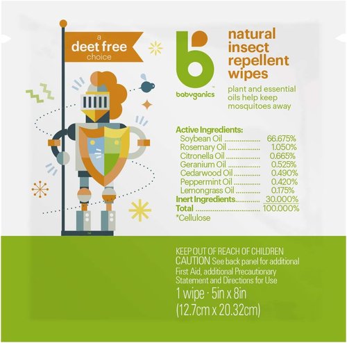 Babyganics Insect Repellent Wipes - DEET Free Travel Size | 30 Wipes (2 Packs of 15)
