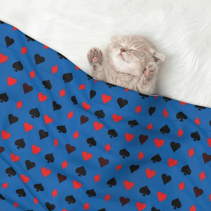 Pet Blanket for Couches and Beds, Poker Playing Cards, Reversible Double Sided Plush Design with Soft Bumpy Texture and Smooth Surface, Furniture Protector
