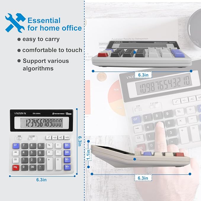 Desk Calculator 12 Digit Extra Large 4.3-Inch LCD Display, Two Way Power