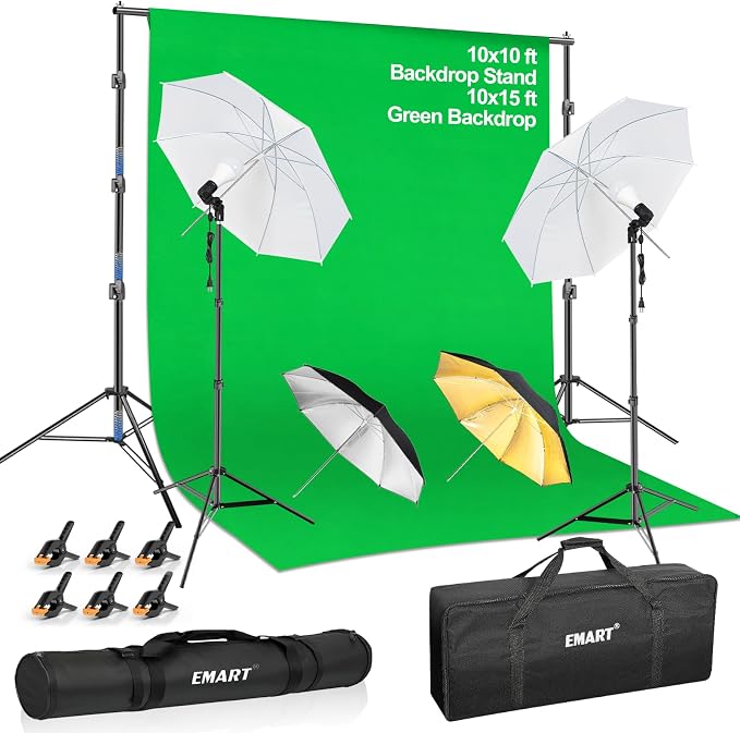 EMART 10X10 FT Green Screen Backdrop Kit, Photography Umbrella