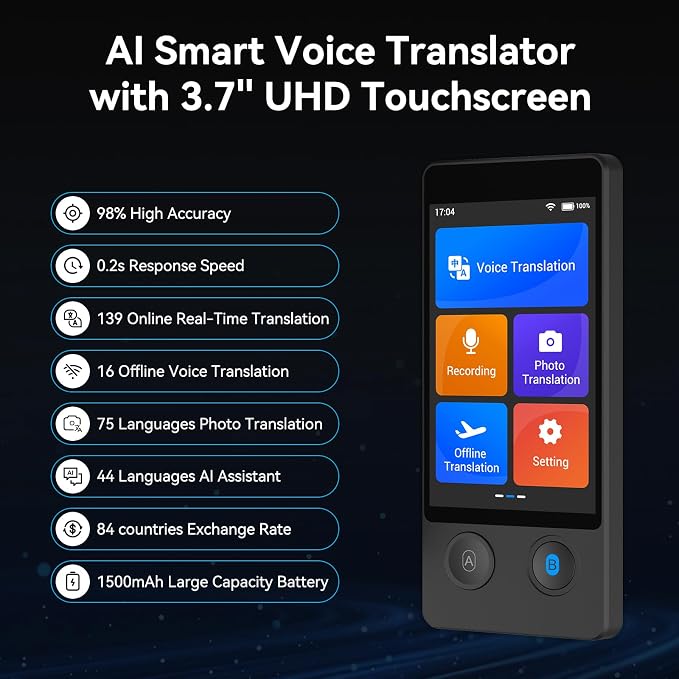 W12 Language Translator Device, 2026 Upgraded AI Translator No WiFi Needed