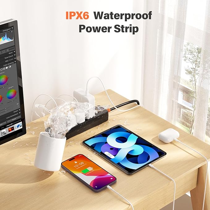 Outdoor Power Strip Weatherproof, IPX6 Waterproof Surge Protector with 4 Wide Outlets, 1625W/13A Overload Protection Switch, 10FT Extension Cord, Wall Mountable for Indoor Outdoor, UL FCC Listed