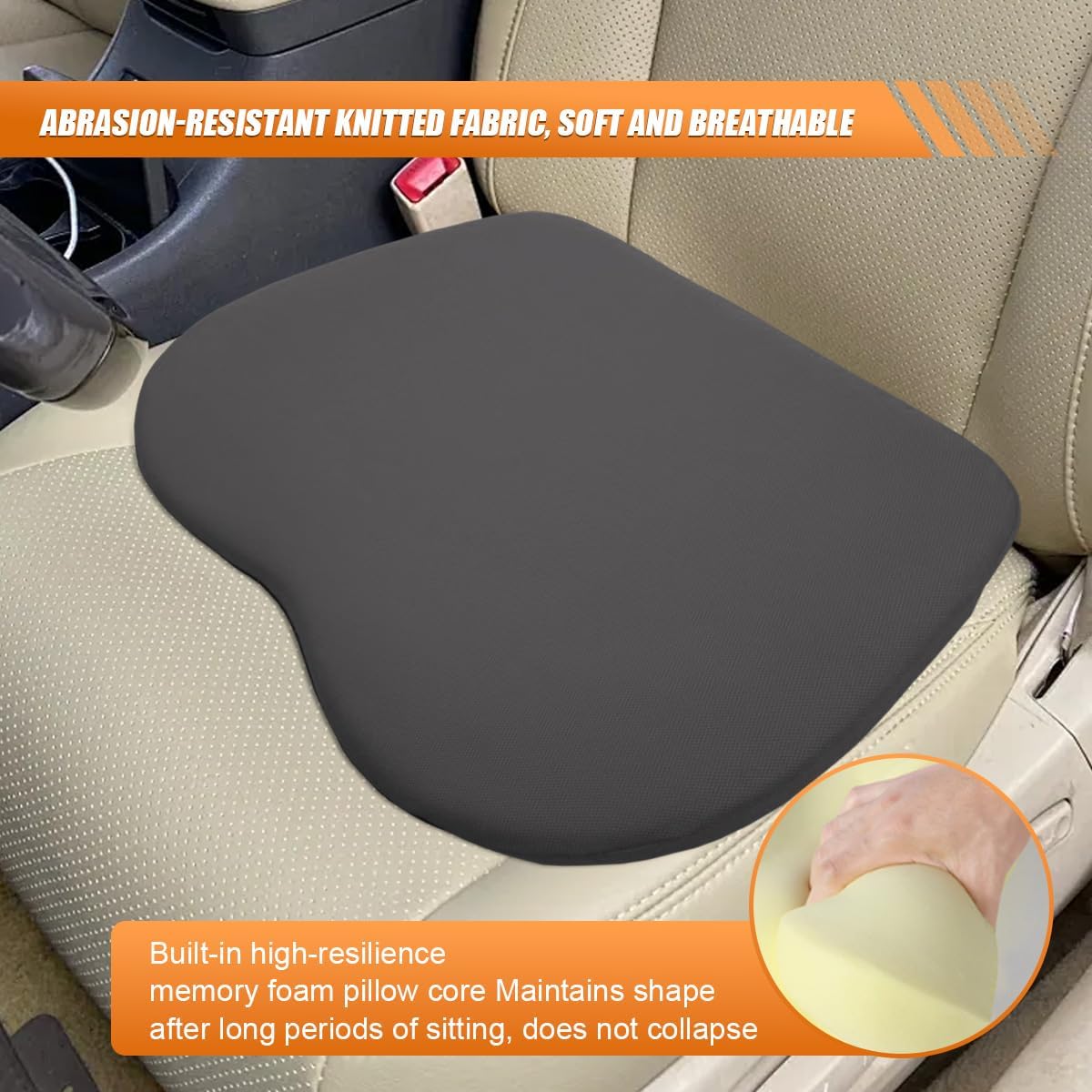 2 in 1 Wedge Car Cushion and Lumbar Support Pillow for Driving, Memory Foam Automotive Seat Booster Cushion, Non-Slip Vehicle Seat Pad for Car, Home, Office(Gray)
