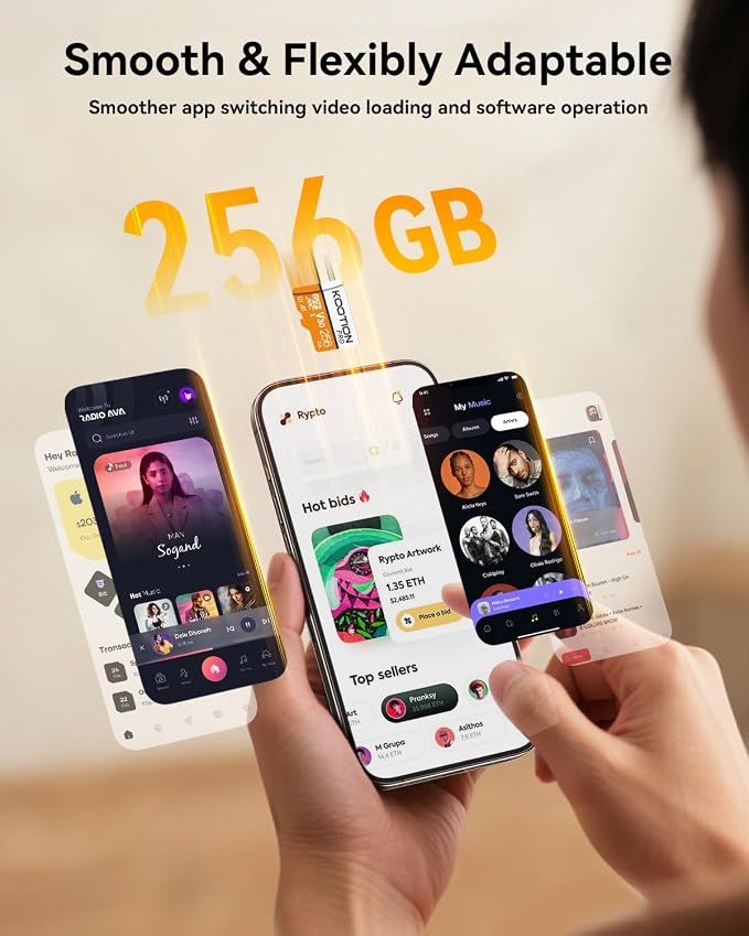 KOOTION 256GB Micro SD Card 3Pack, TF Card Micro SDXC Memory Card V30 A1 App