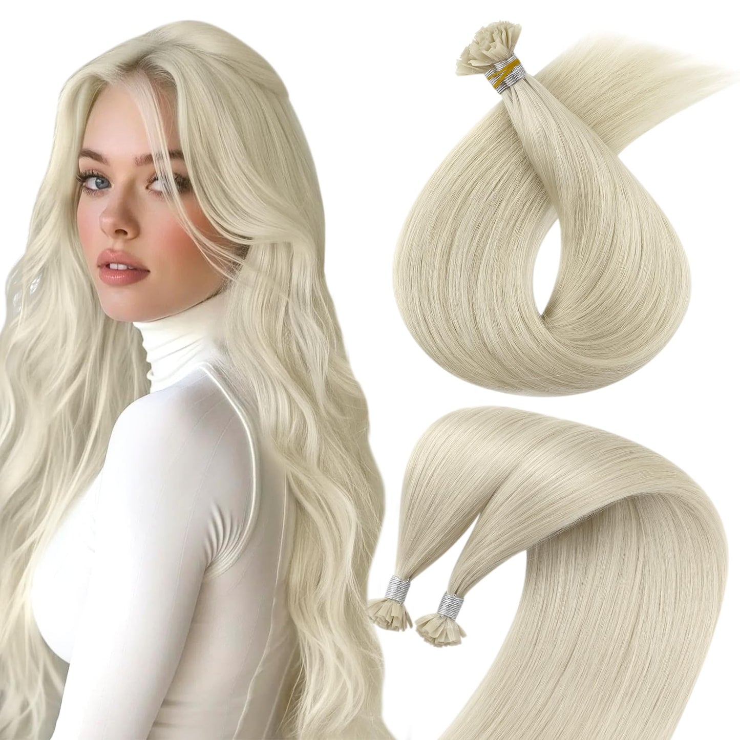 Sunny Platinum Blonde Ktip Hair Extensions 24Inch Keratin Tip Hair Extensions Human Hair Blonde Ktip Human Hair Extensions Strai
