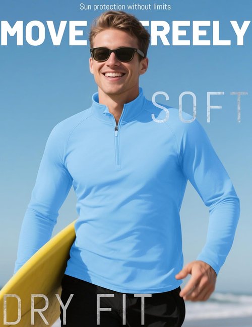 KEFITEVD Men's Long Sleeve UPF 50+ Sun Protection Shirt - Quick Dry 1/4 Zip UV Fishing T-Shirt
