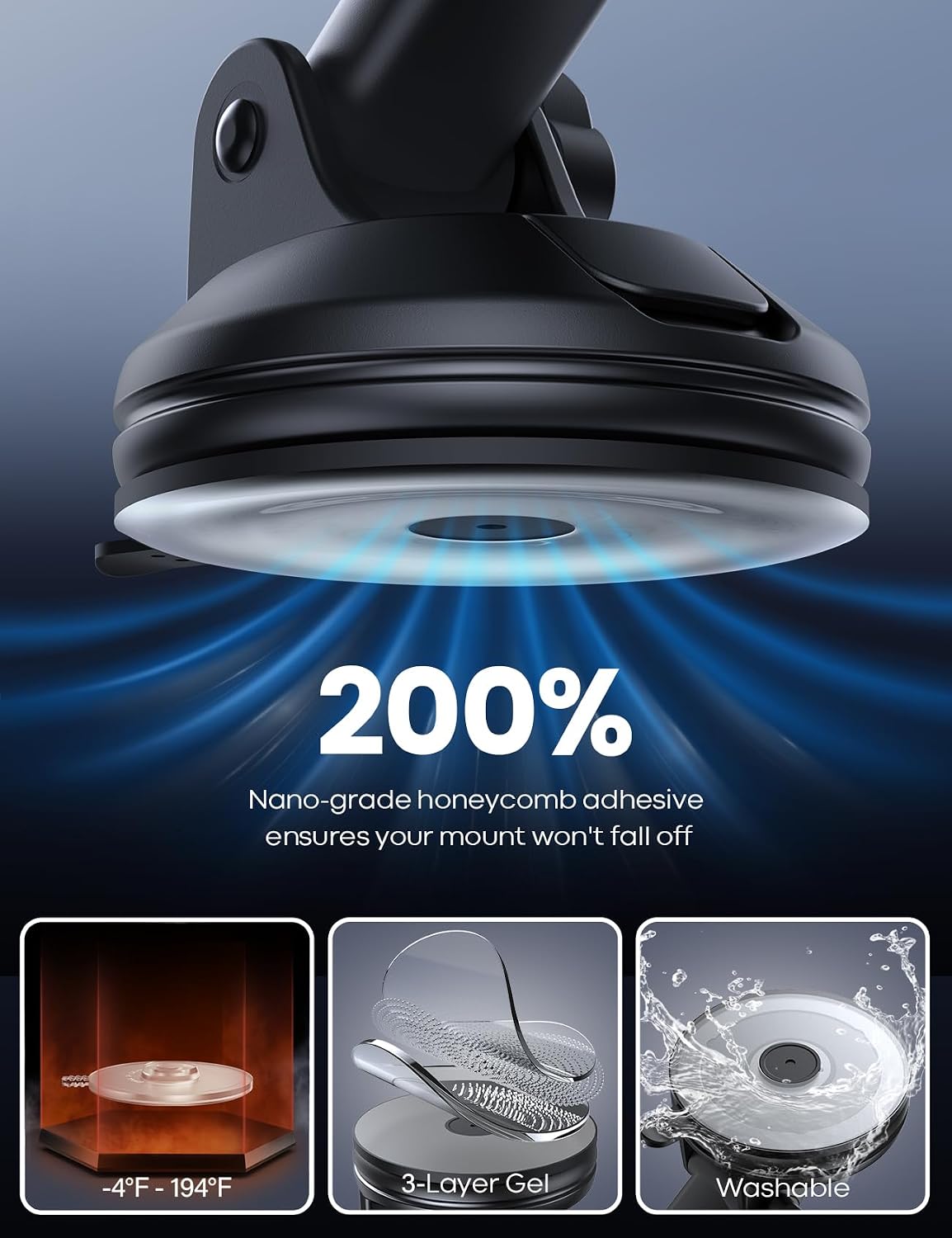 Lamicall Car Phone Holder Military-Grade Suction Cup Dashboard Windshield