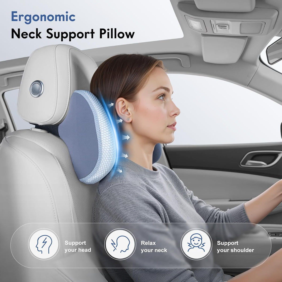 FLORICH Lumbar Support Pillow and Neck Pillow for Office Chair Car, Ergonomic Memory Foam Back Support for Office Gaming Chair Driving Seat Wheelchair, Relieves Neck, Back & Sciatica Pain – Blue