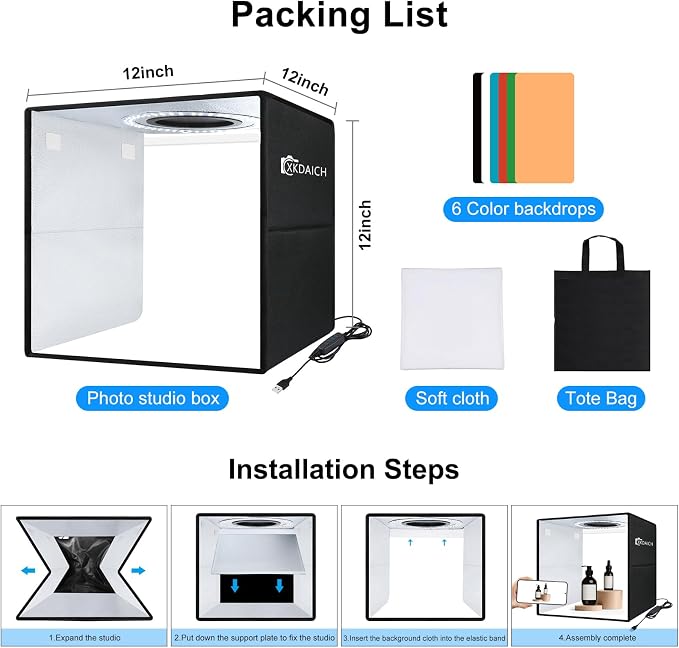 12x12 Inch Portable Folding Photo Studio Box