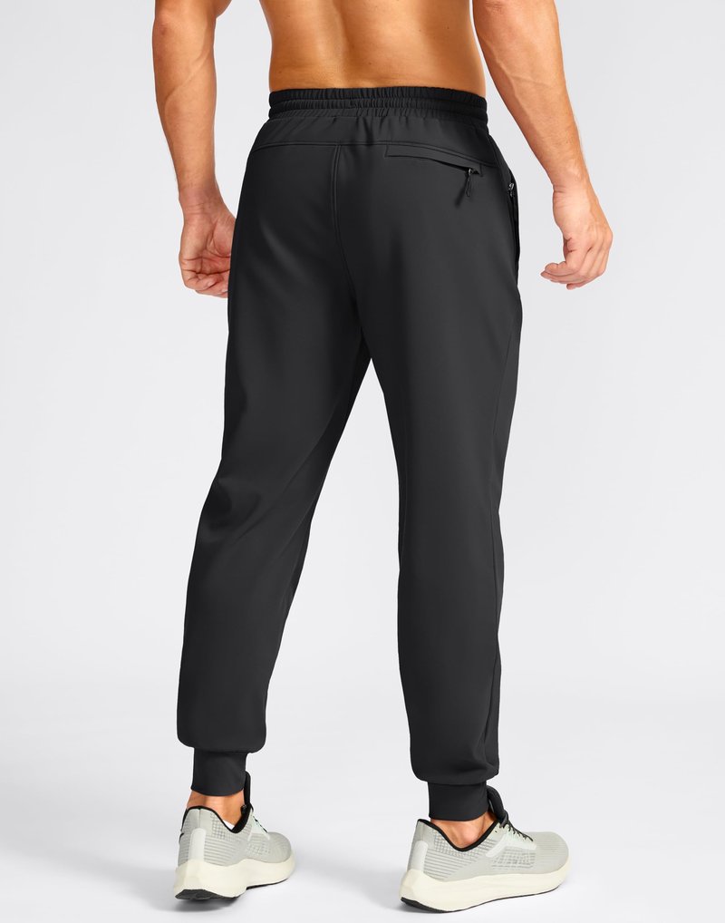 Pudolla Men's Fleece Joggers with 3 Zipper Pockets Warm Athletic Pants Winter Workout Gym Running Sweatpants for Men(Black L)