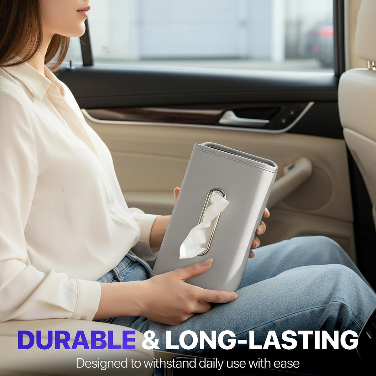 Lucrum Extra Large Car Tissue Holder - PU Leather Tissue Box Cover