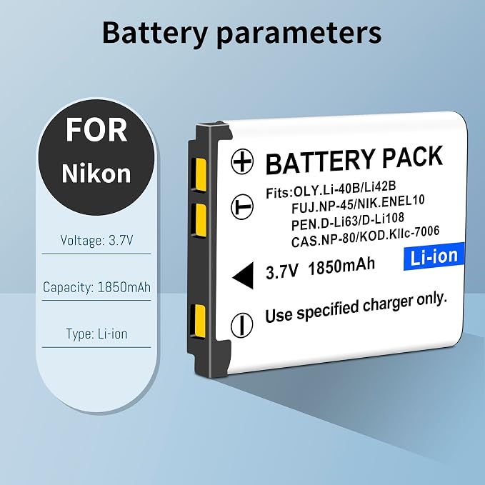 2-Pack EN-EL10 KLIC-7006 Replacement Battery and Slim USB Rapid Charger